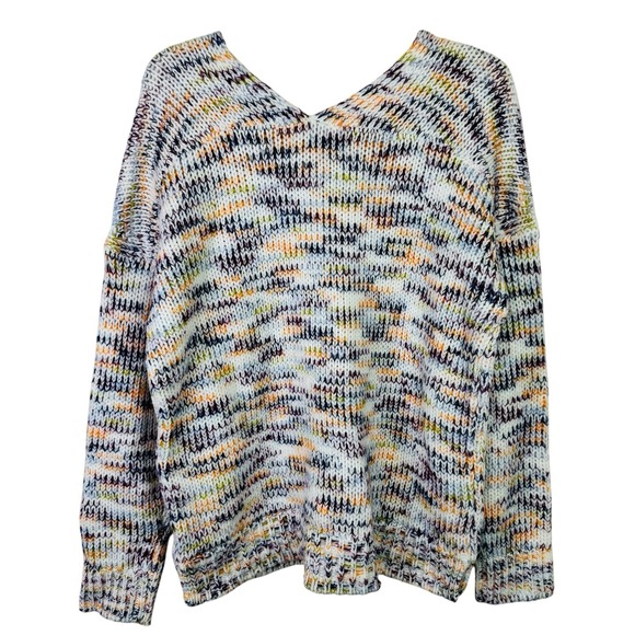 LOFT Sweater Multicolor Size L Spacedye Double V Chunky Knit Oversized - Picture 11 of 11